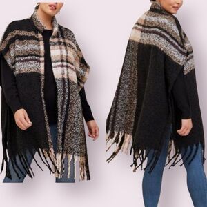 Torrid Cold-Weather Ruana Poncho Cape Shawl Wrap Black Plaid One Size Plus Size